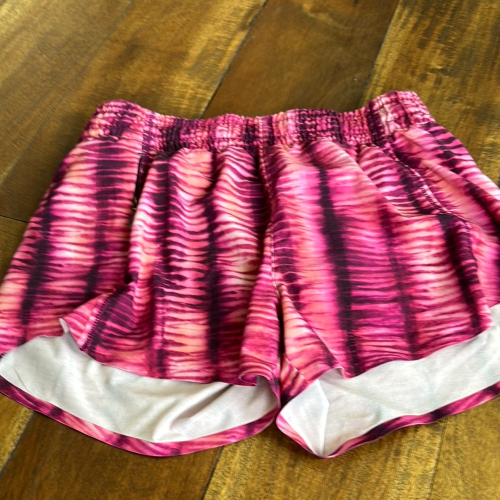 Athleta Girls Pink and Black Athletic Shorts 2.5” with Elastic Waistband M8/10